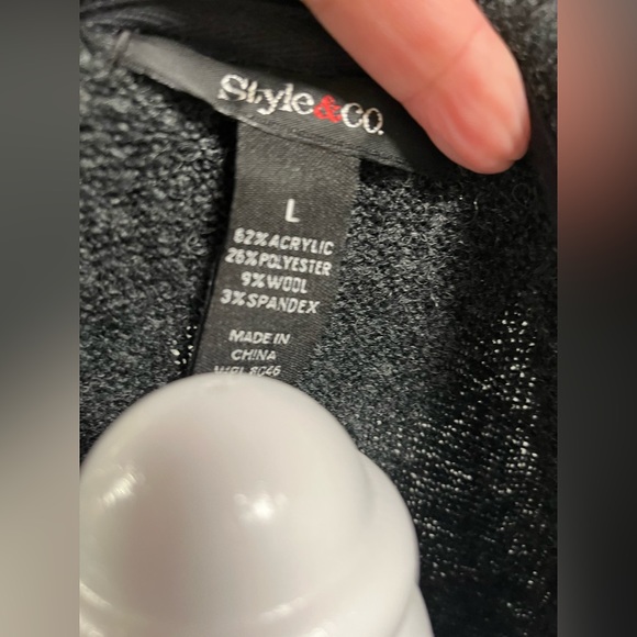 Style & Co dark gray ruffled mid length cardigan smoke free home no damage clean - Picture 5 of 5